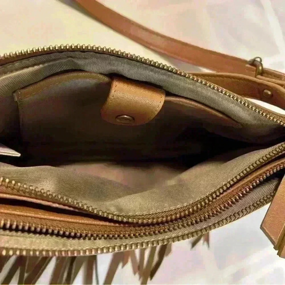 Lucky Brand Festival Fringe Leather Bag Purse Toffee Caramel - Picture 5 of 8